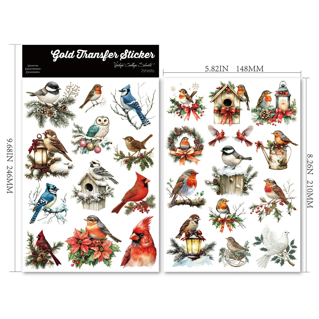 2 Sheets Waterproof Rub on Stickers - Christmas Robin