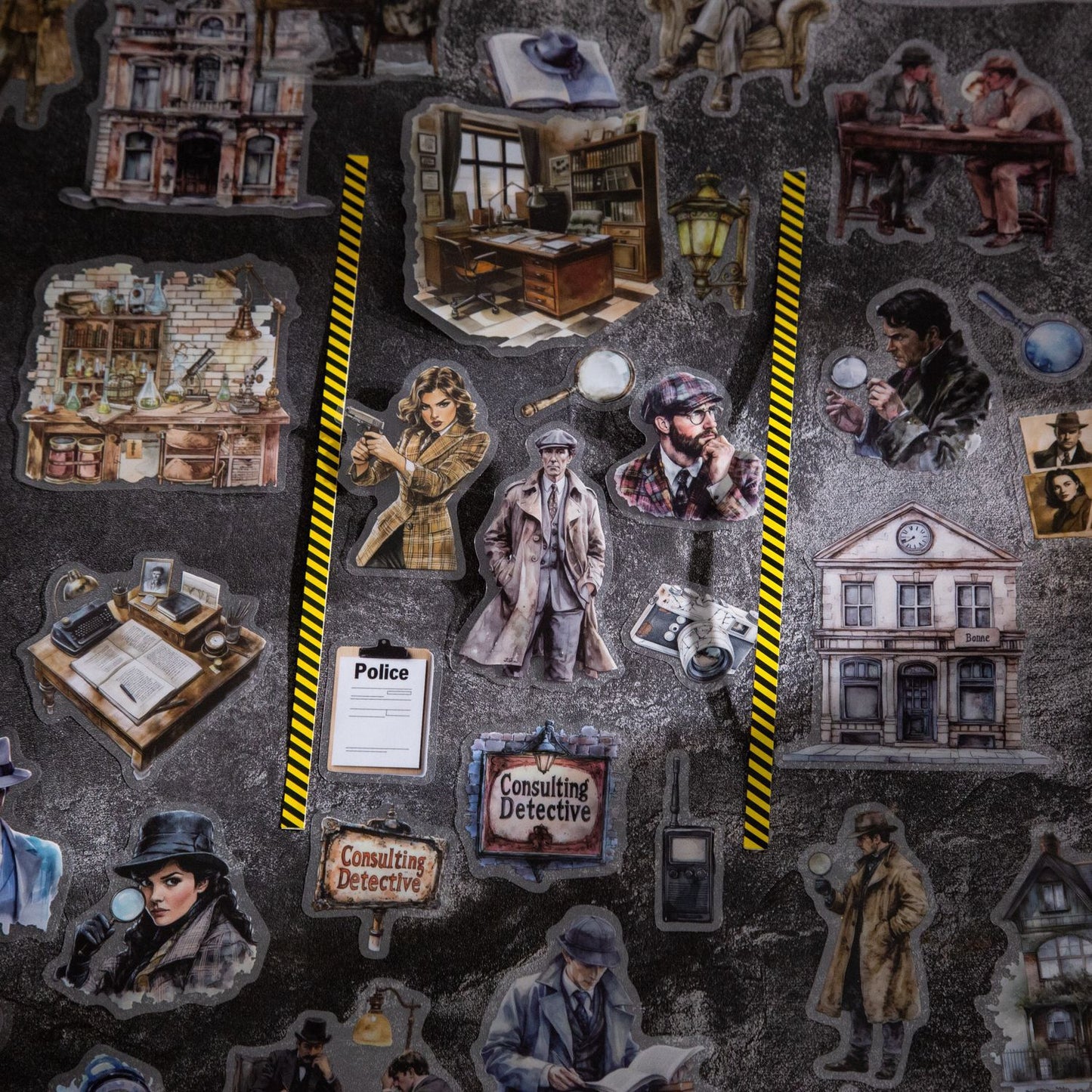 15 Pcs Detective Themed PET Stickers FEMSRZ