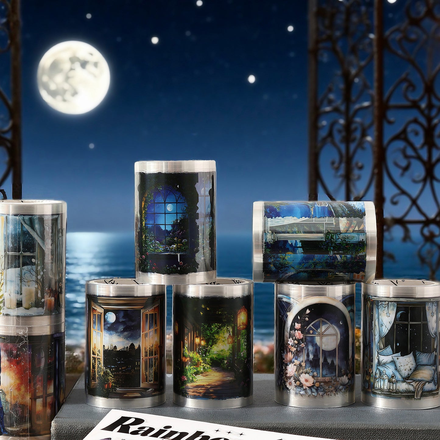 4 Rolls Moon Night PET Stickers Tape Set YKJJ