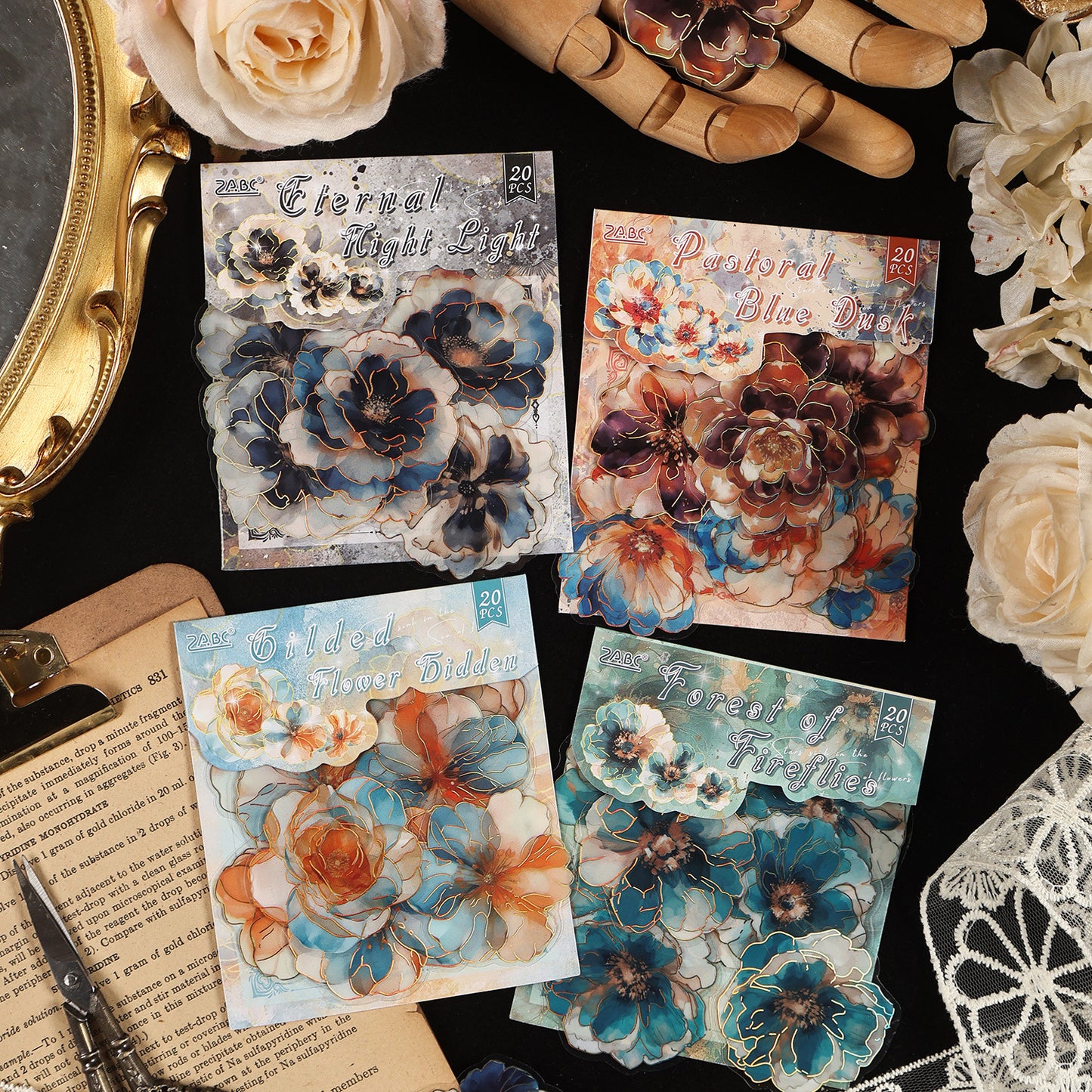 20 Pcs Gold Foil PET Flower Stickers XCHH