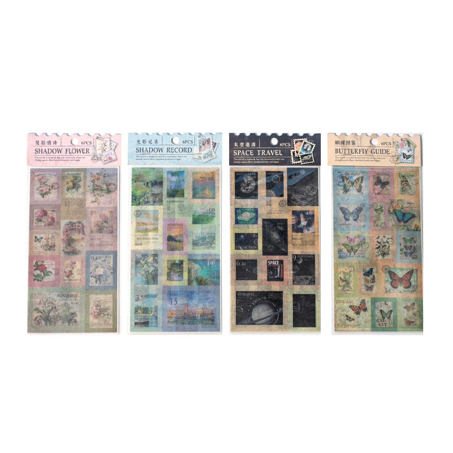 6 Sheets Postage Stamp Washi Stickers FSYH