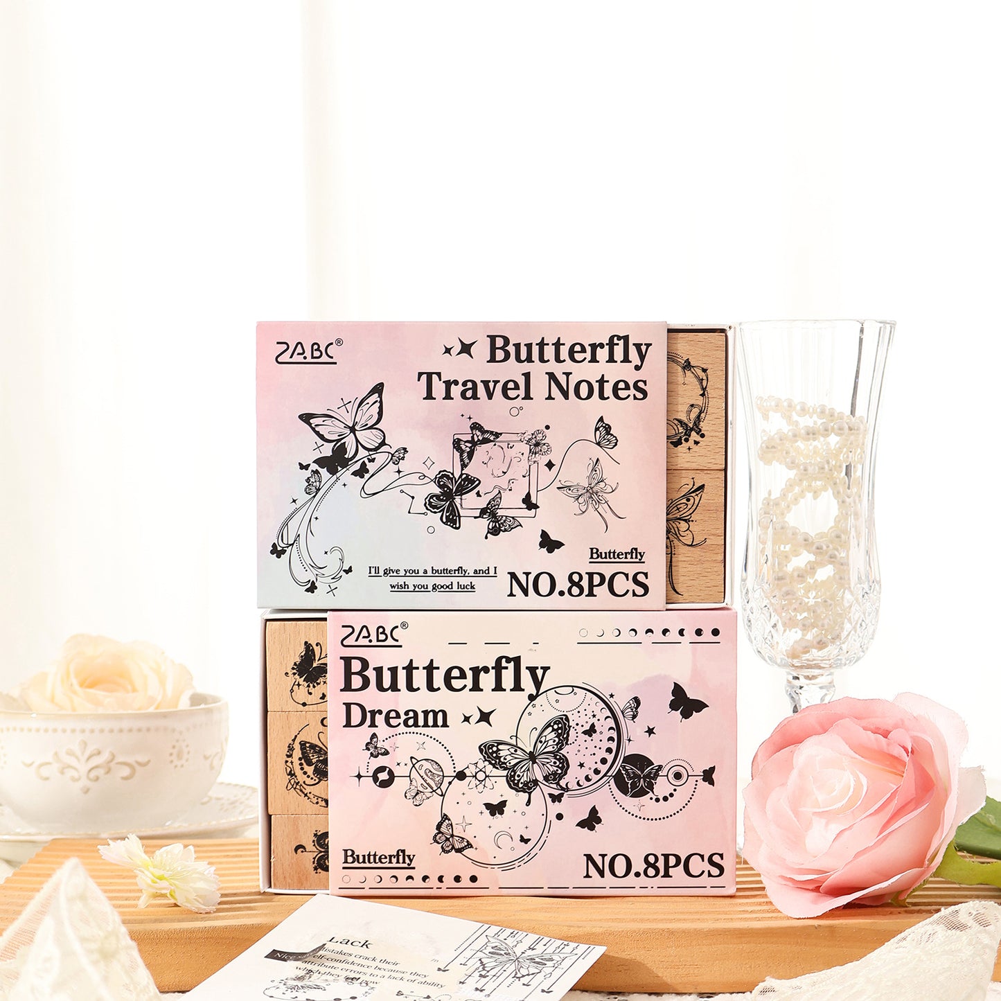 8 Pcs Fantasy Butterfly Wooden Stamp Kit DYCM