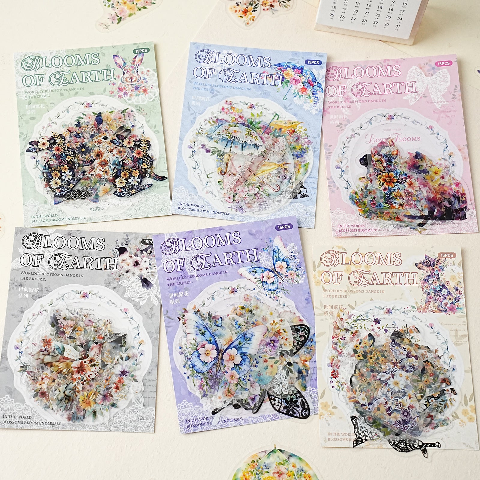 15 Pcs Floral Animal PET Stickers SJFH