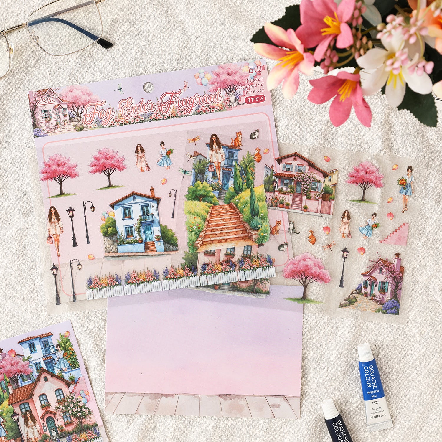 Fantasy Garden Manor Scene DIY Stickers Kit HYTL