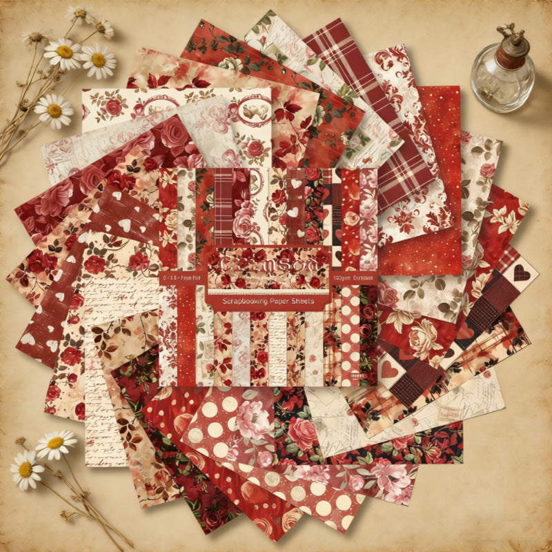 6 inch Red Floral Scrapbook Paper Pad SKP601