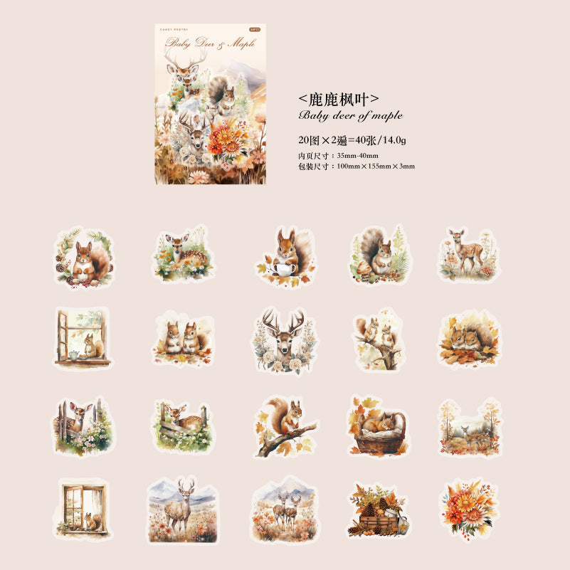 40 Pcs PET Animal Stickers SLMC