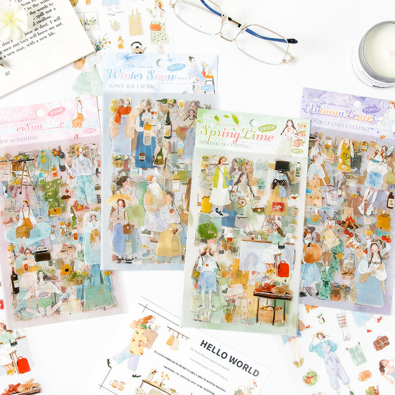 6 Sheets Seasonal Girl PET Stickers BFSG