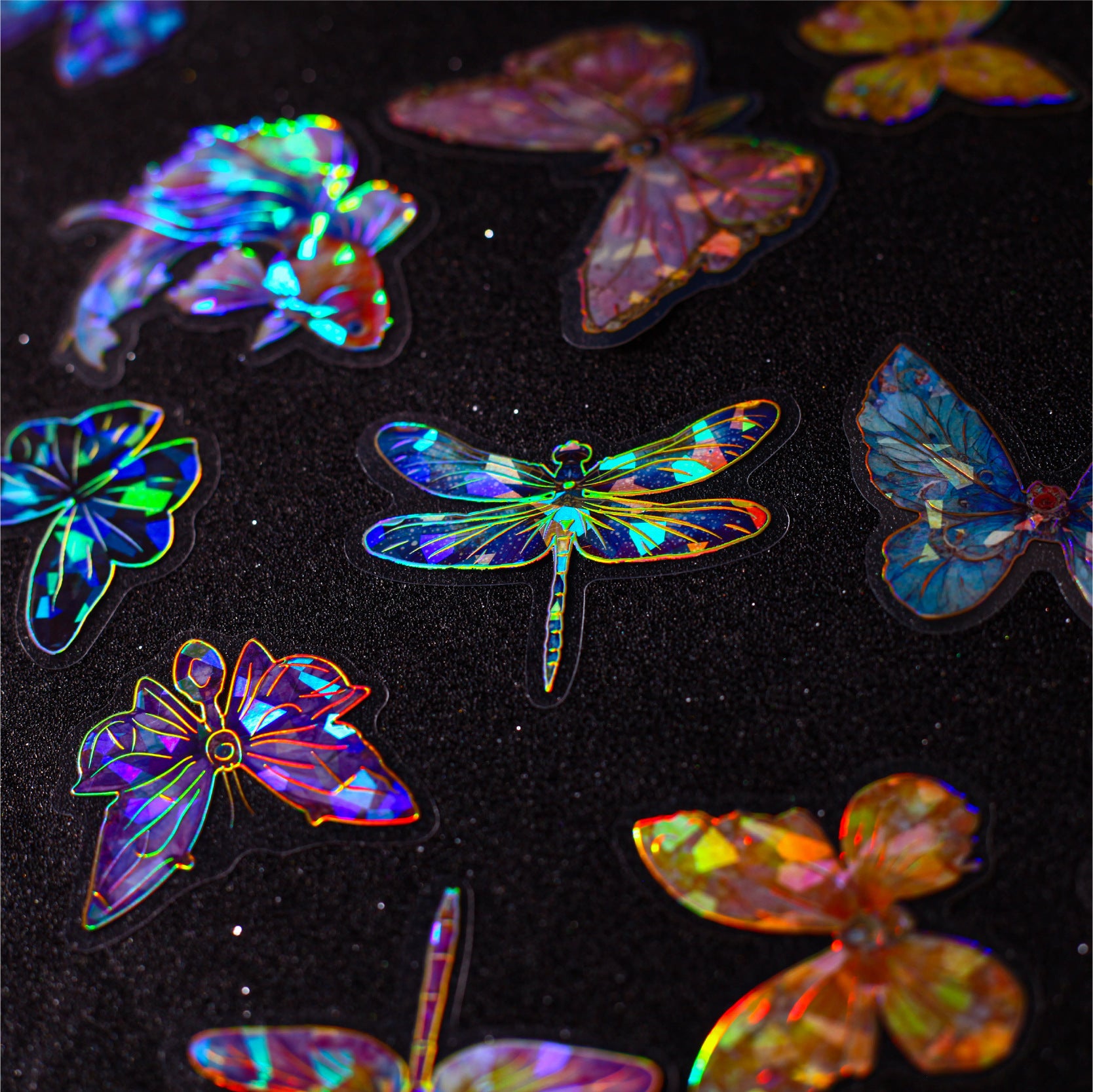 20 Pcs Glitter Butterfly Dragonfly PET Stickers KYXL