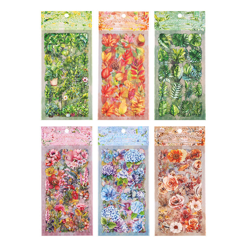 6 Sheets Flowers Leaf PET Stickers QHHF