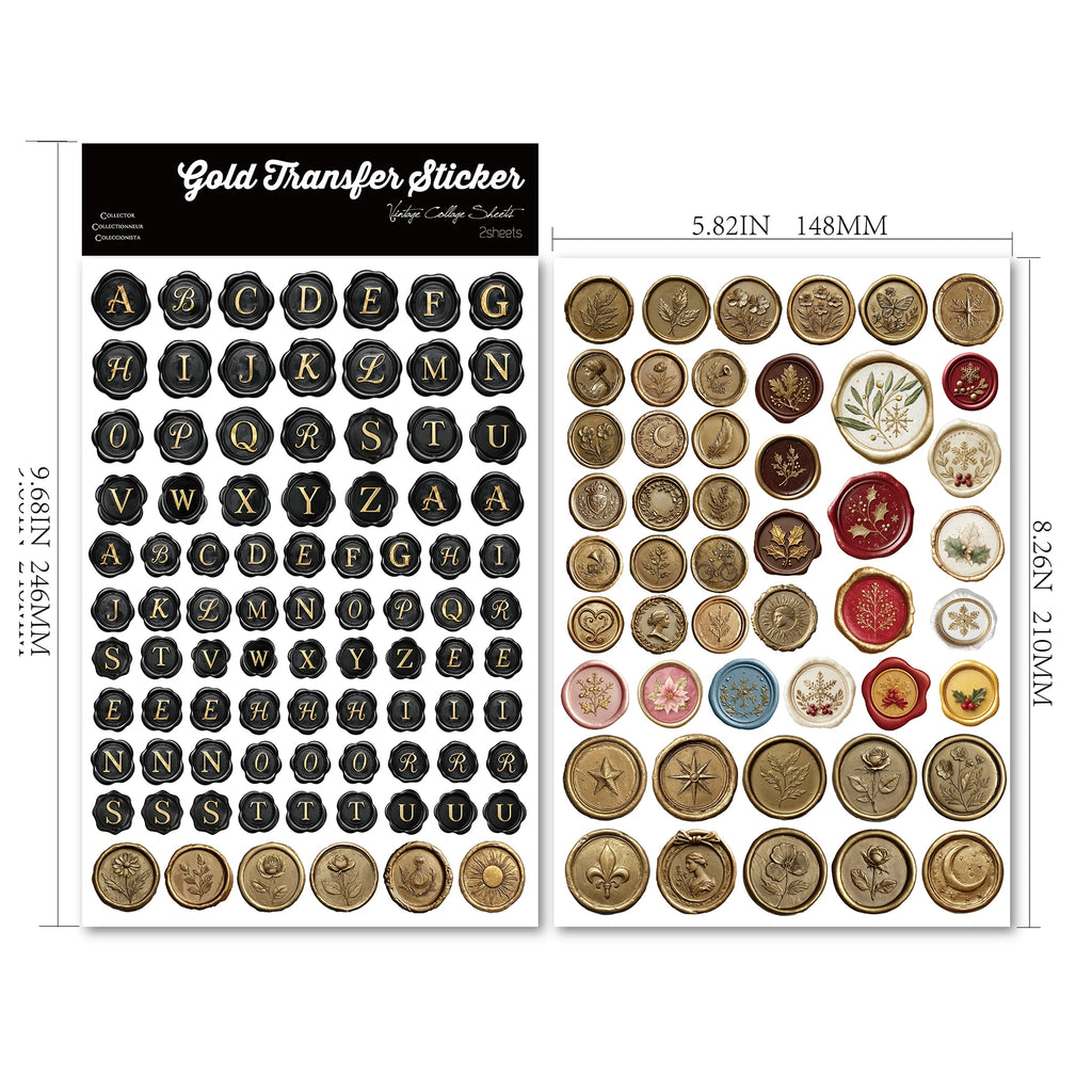 2 Sheets Waterproof Rub on Stickers - Wax Seal