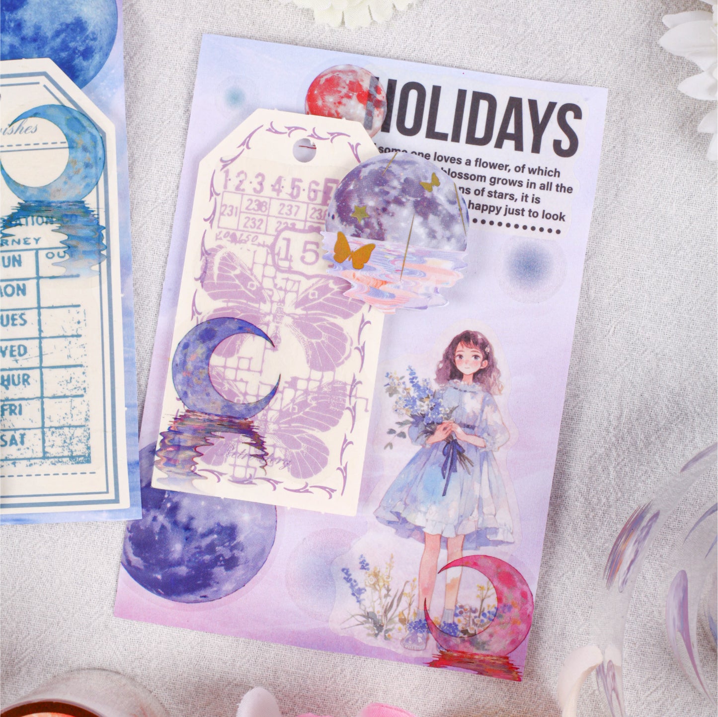 1 Roll Moon Themed PET Stickers Tape YGXL