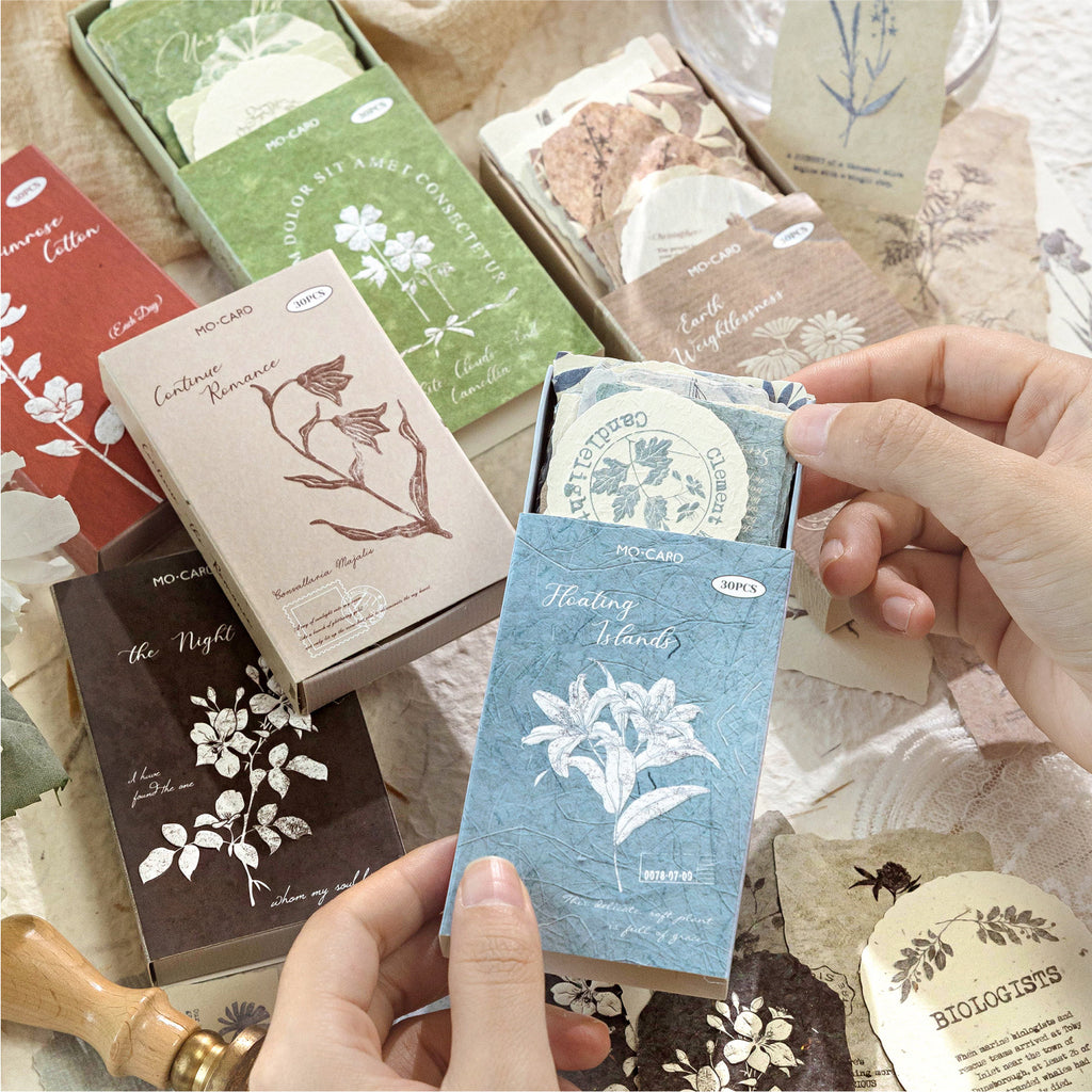 30 Pcs Embossed Botanical Plant Stickers LJXQ