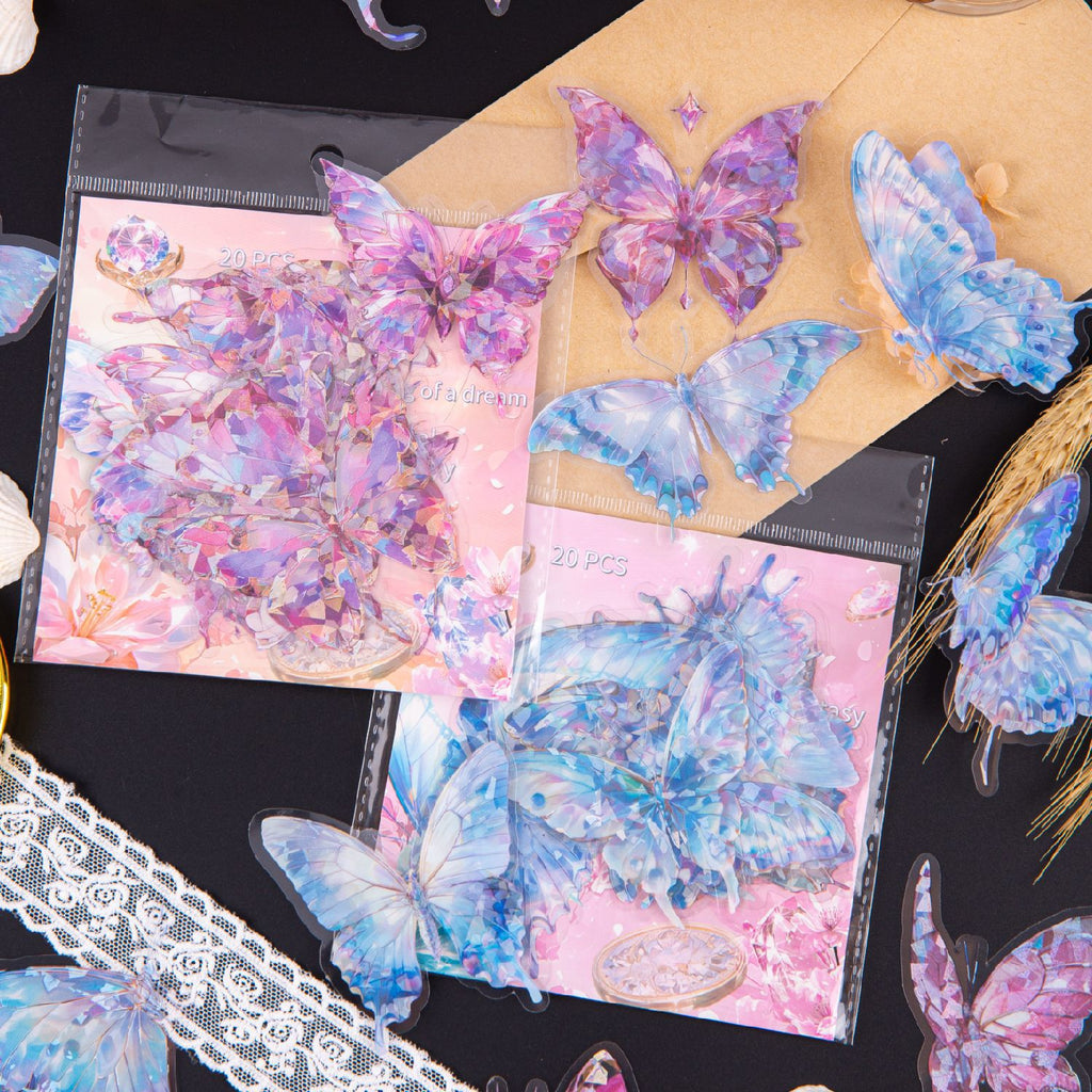 20 Pcs Holographic PET Butterfly Stickers PWLD