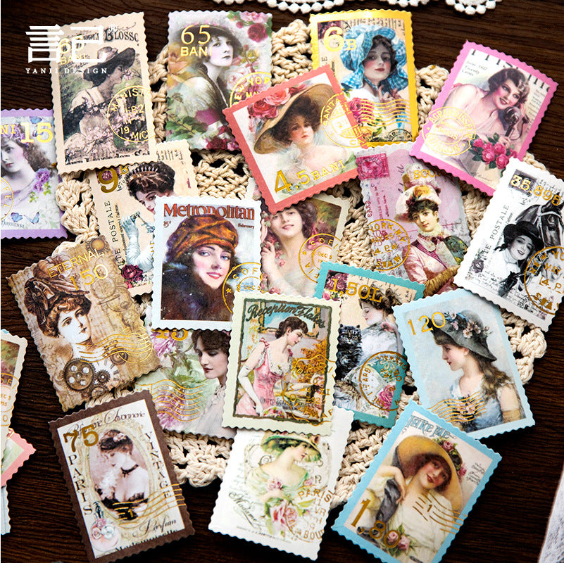 40 Pcs Vintage Post Stamp Washi Stickers YJLX