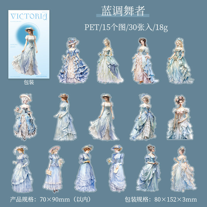 30 Pcs PET Vintage Lady Stickers GDJR