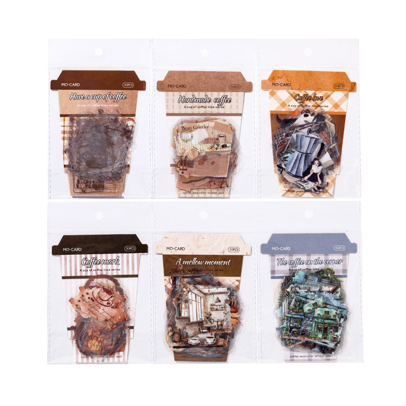 30 Pcs Coffee Theme PET Stickers YBKFSJ