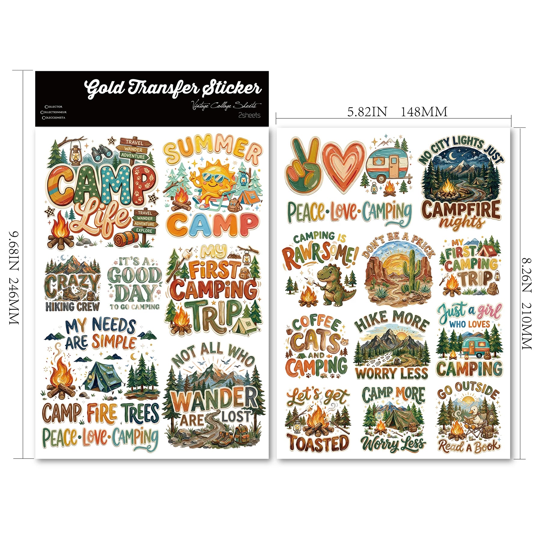 2 Sheets Waterproof Rub on Stickers - Camping