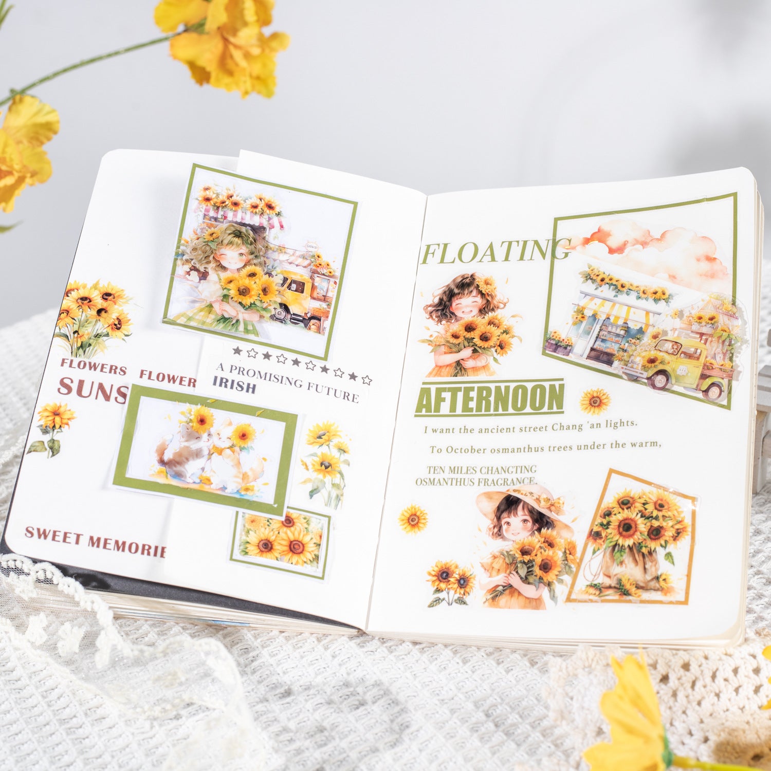 1 Roll Sunflower Garden PET Stickers Tape SFXRK