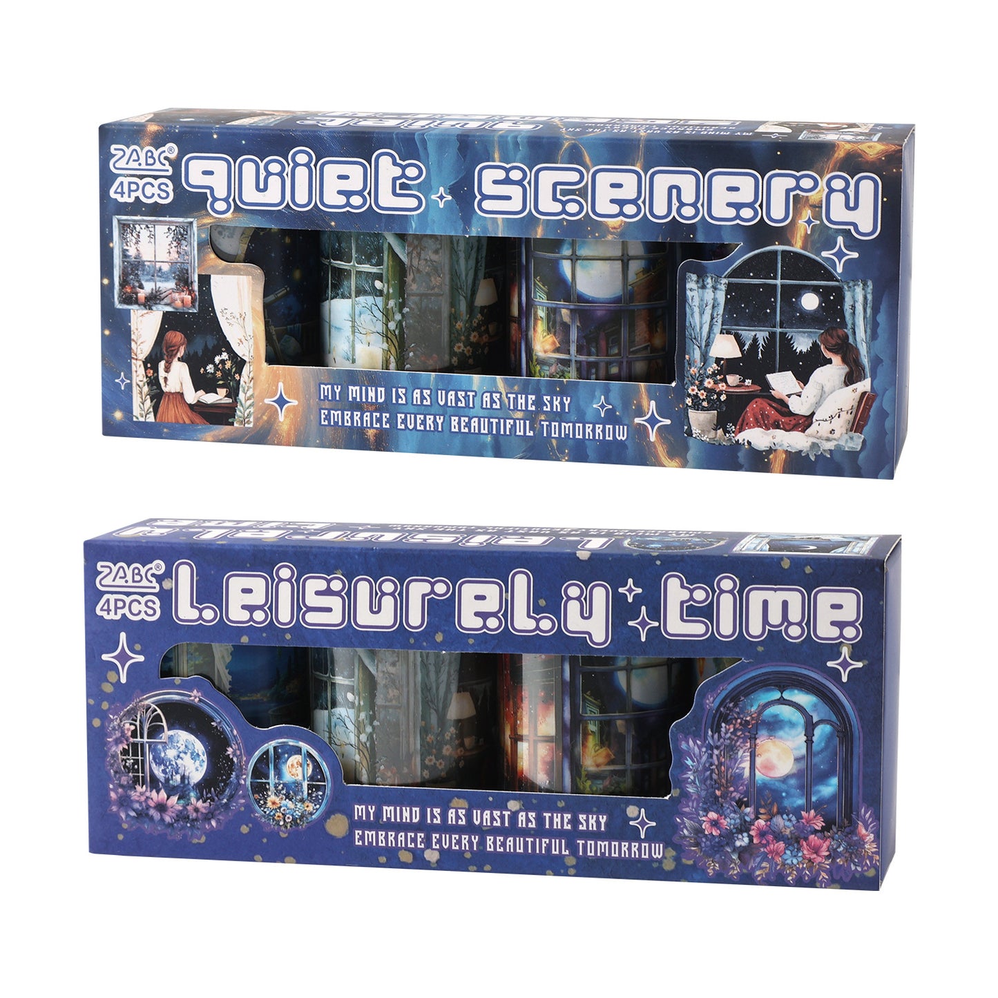 4 Rolls Moon Night PET Stickers Tape Set YKJJ