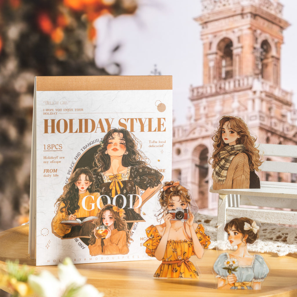 18 Sheets Holiday Girl PET Stickers Book JRFQ