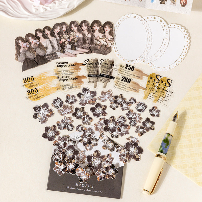 43 Pcs Flower Girl Journal Stickers and Paper Kit FHDX