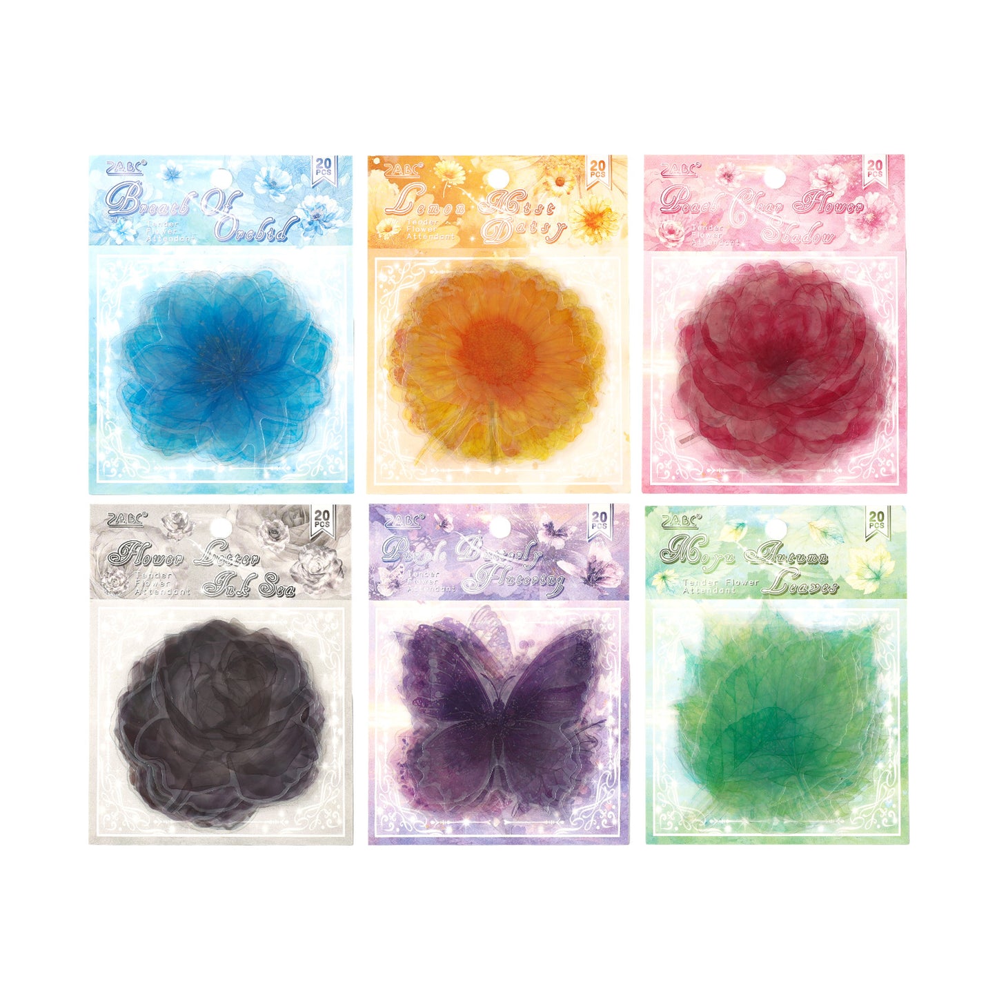 20 Pcs Watercolor Flower PET Stickers RQHS