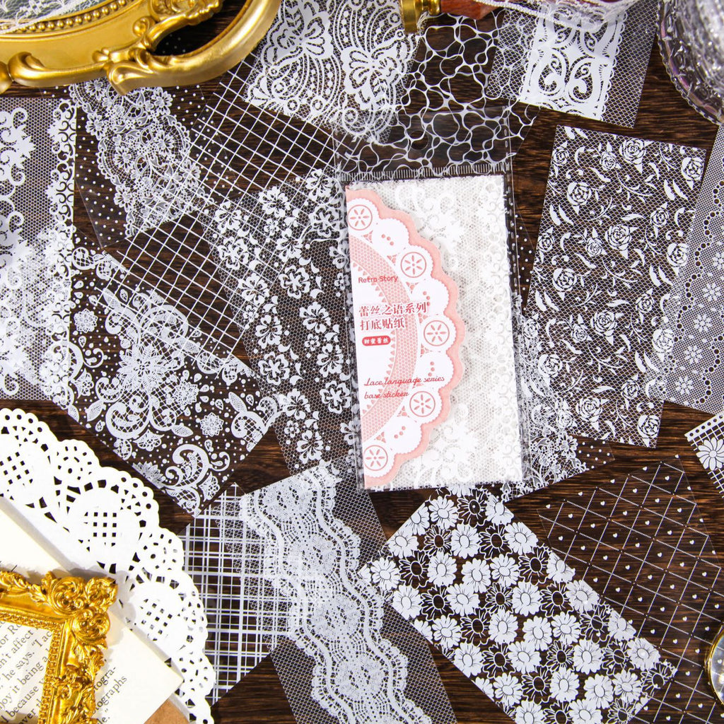 12 Pcs Lace PET Stickers LSZY