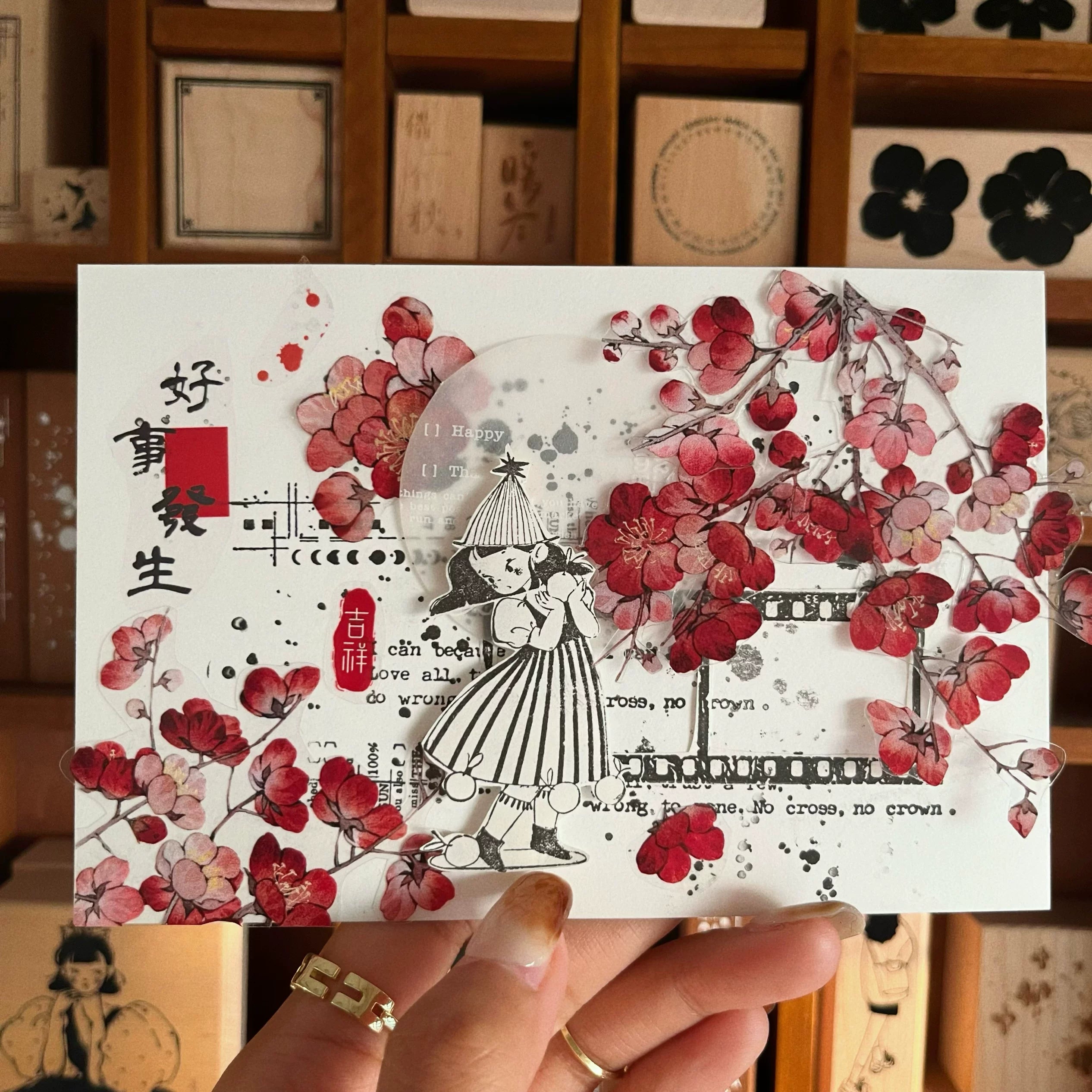 Floral Decorative Tape Rolls- Scarlet Plum