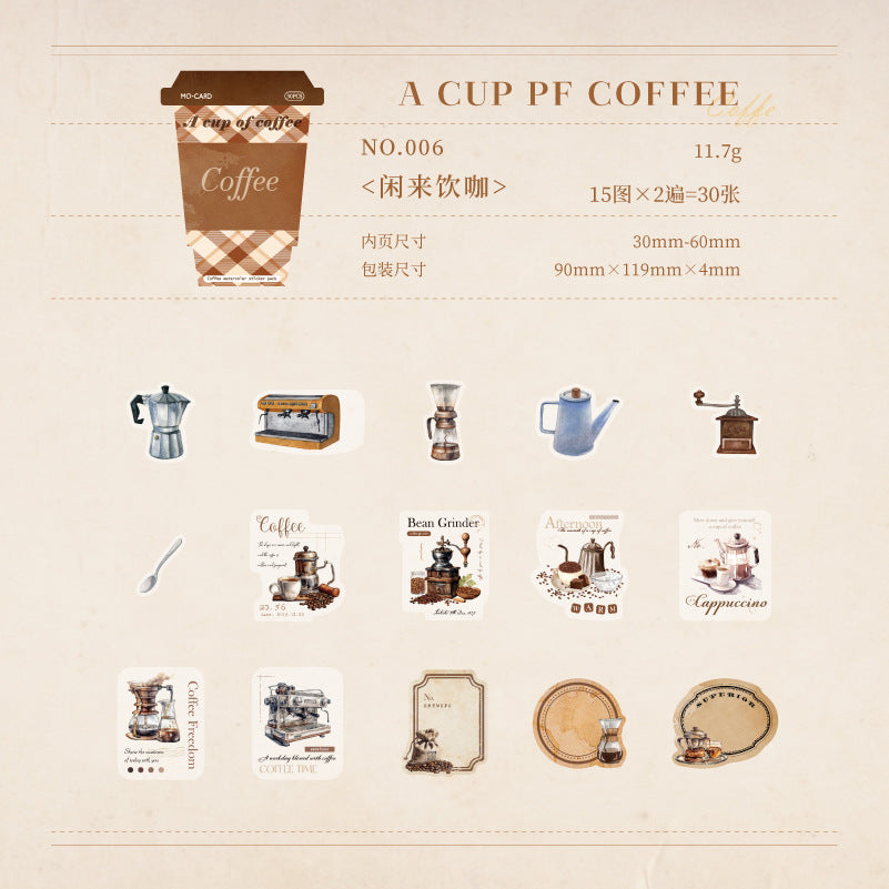 30 Pcs Coffee Theme PET Stickers KFSJ