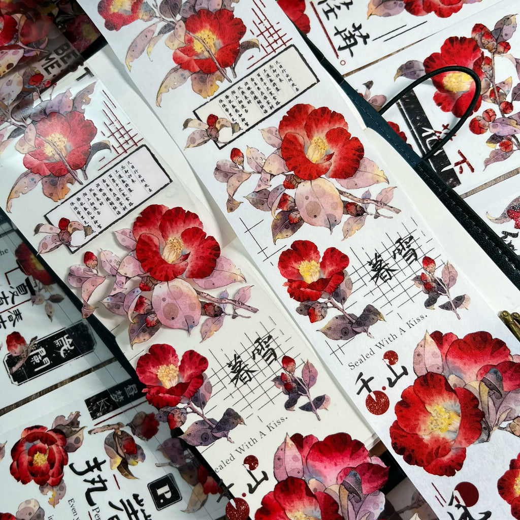 Floral Decorative Tape Rolls- Rouge Camellia