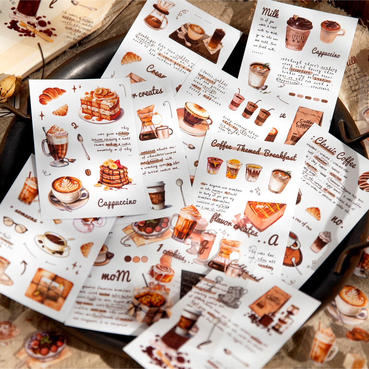 20 Sheets Coffee Themed Washi Stickers and PET Stickers Book KFTY