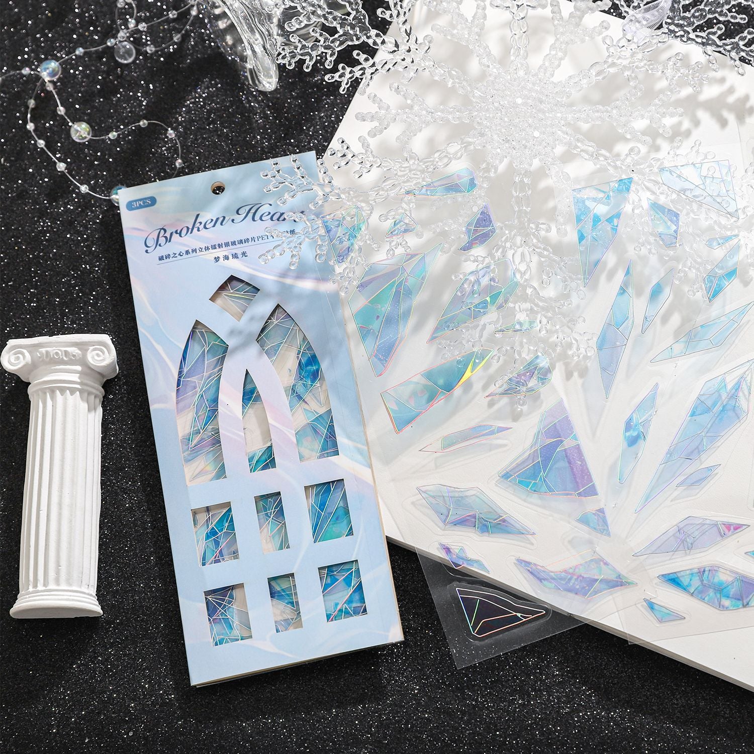 3 Sheets Broken Glass Theme PET Stickers PSZX