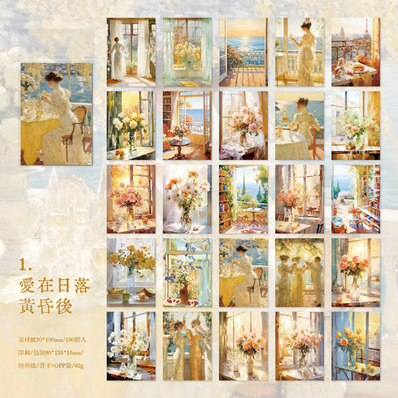 100 Pcs Oil Painting Scrapbook Paper YDRL