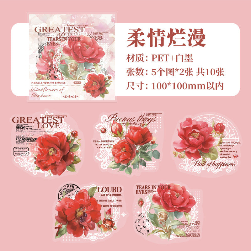 10 Pcs Watercolor Flower PET Stickers FHYY