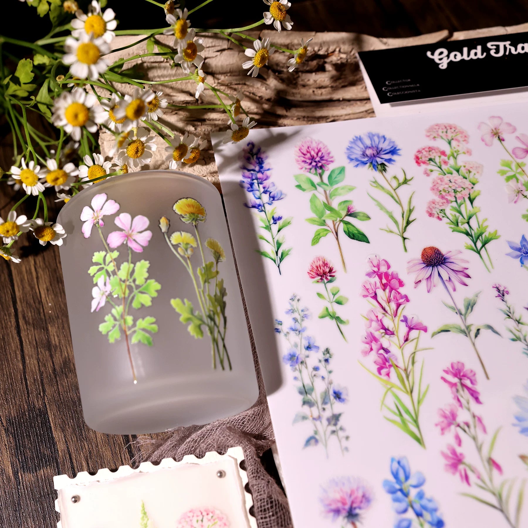 2 Sheets Waterproof Rub on Stickers - Flowers