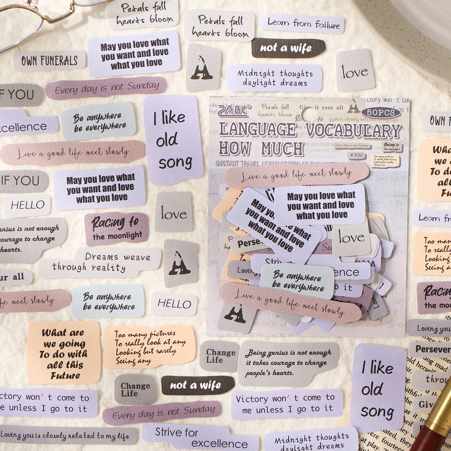 50 Pcs Vintage Words Quote Stickers YFYC