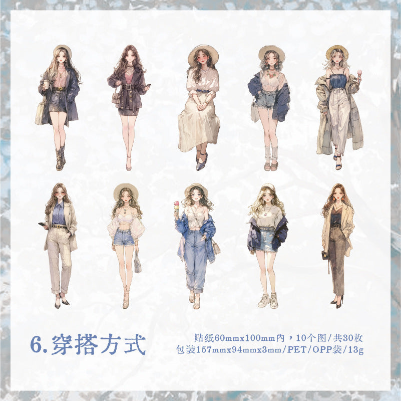 30 Pcs Fashion Girl PET Stickers SYMM