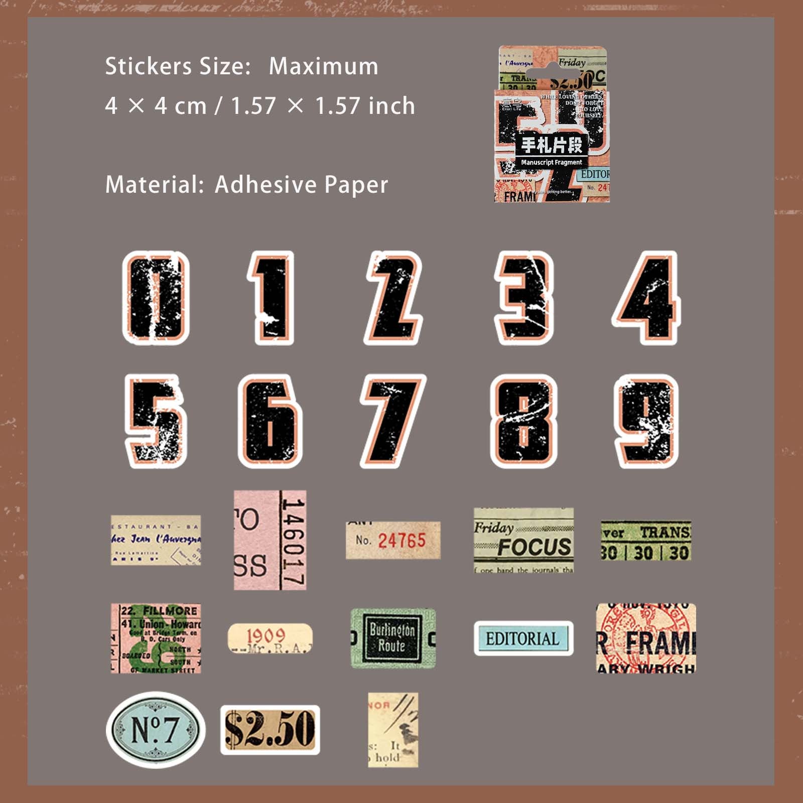 46 Pcs Vintage Number Label Stickers ZXSG