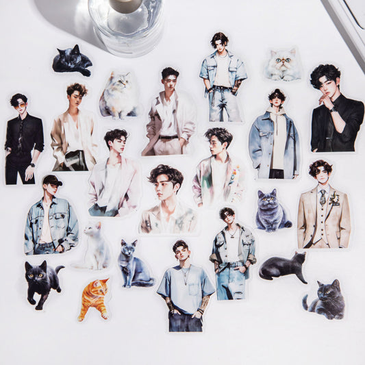 20 Pcs Cat and Boy PET Stickers MYSn