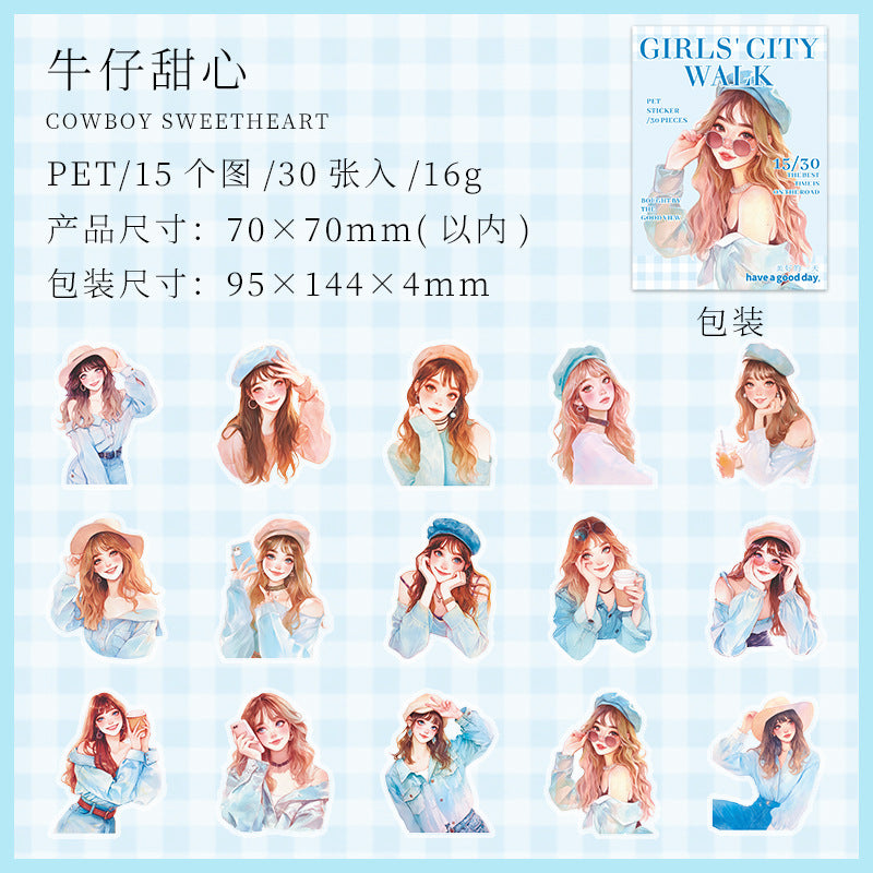 30 Pcs Fashion Girl PET Stickers SNDS