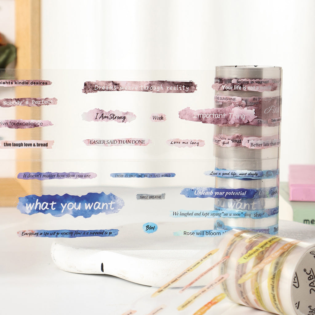 6 Rolls Waterclor Words Sentence Stickers Tapes Set CHTTL