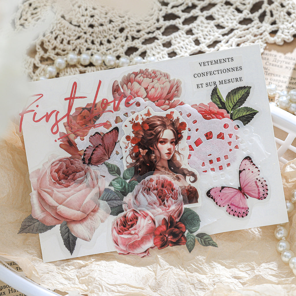 30 Pcs Vintage PET Flower Stickers JMHF