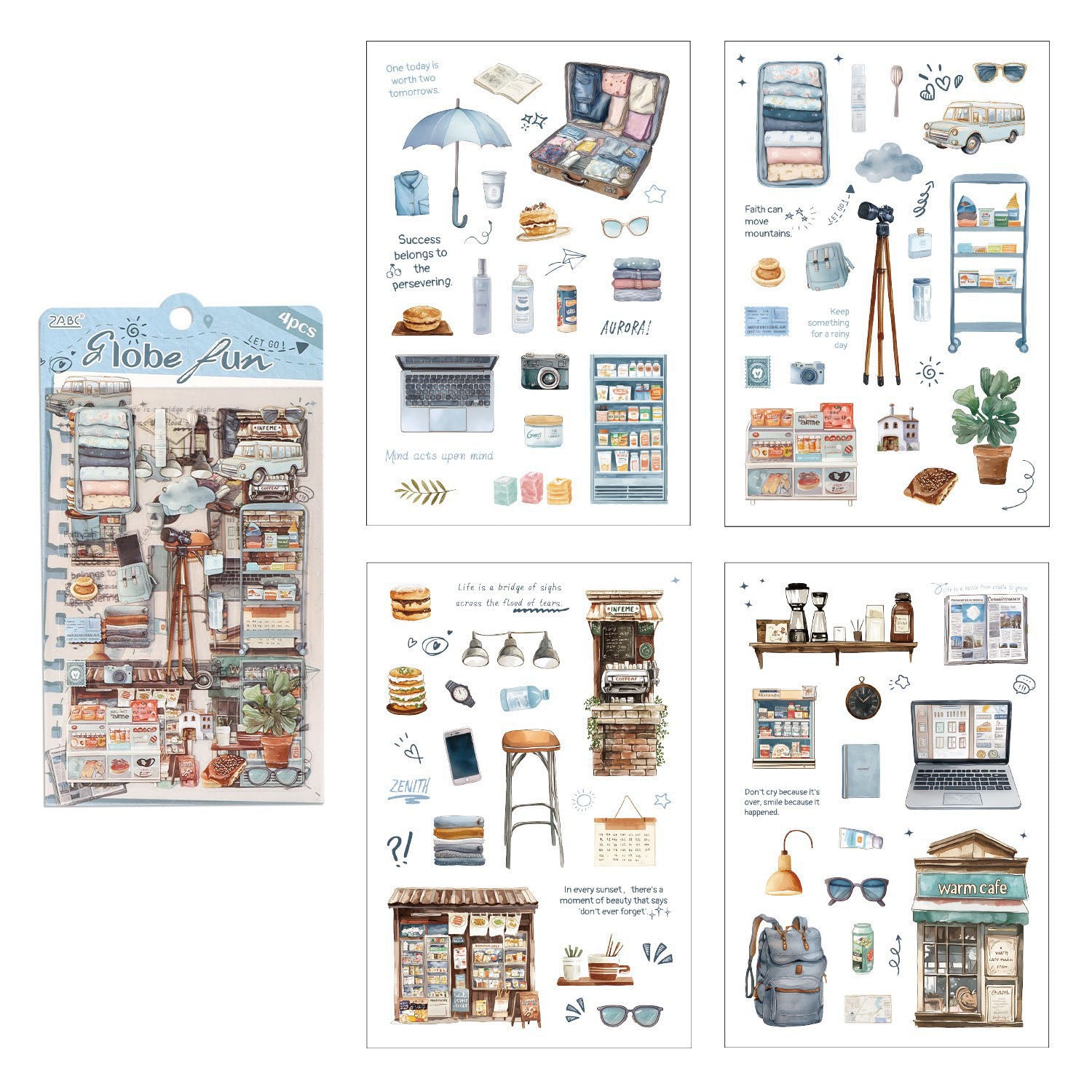 4 Pcs Everyday Journal PET Stickers - Travel Post
