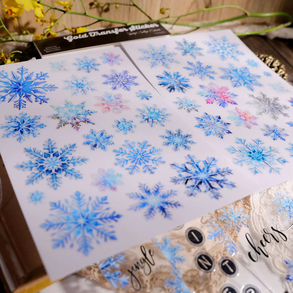 2 Sheets Waterproof Rub on Stickers - Snowflake