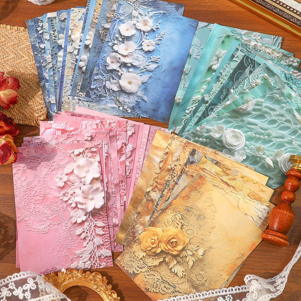 30 Pcs 3D Lace Floral Regal Blue Scrapbook Paper