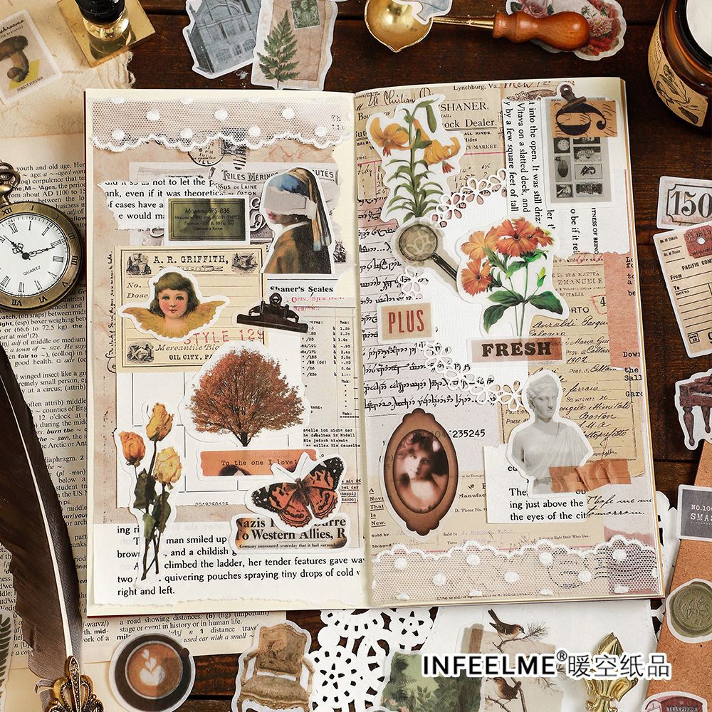 100 Pcs Vintage Journal Washi Stickers SSJC