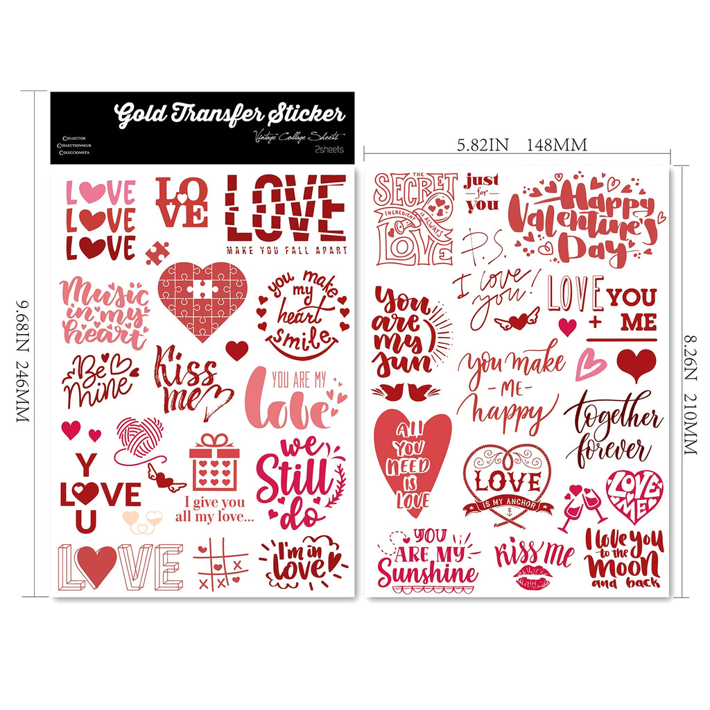 2 Sheets Waterproof Rub on Stickers - Valentine's Day TZ09