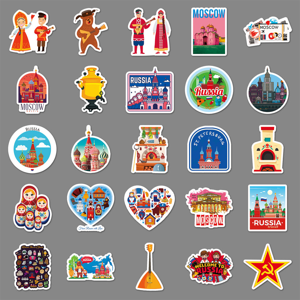 50Pcs Russia Travel Vinyl Stickers TRV09