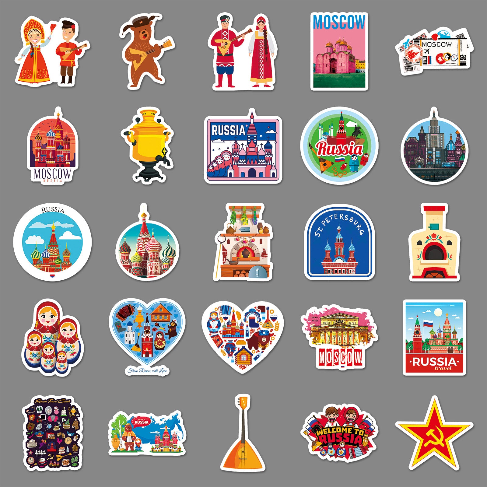 50Pcs Russia Travel Vinyl Stickers TRV09