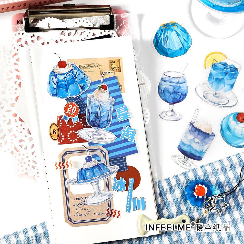 20 Pcs PET Drin and Dessert Stickers QCWX